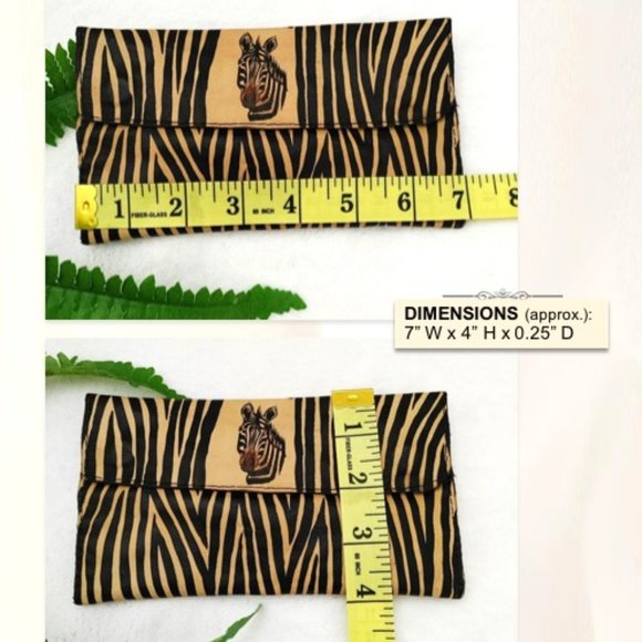 HAND PAINTED Zebra Animal Print Wallet Genuine Leather Tan Brown Black Bills Zip - Picture 9 of 11